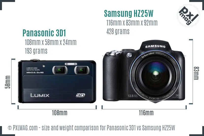 Panasonic 3D1 vs Samsung HZ25W size comparison