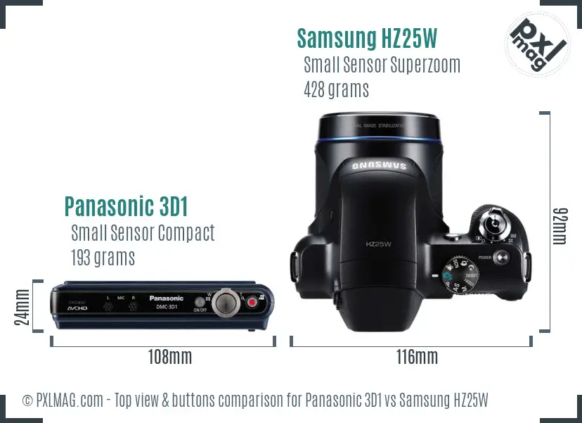 Panasonic 3D1 vs Samsung HZ25W top view buttons comparison