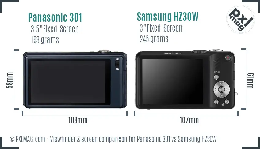 Panasonic 3D1 vs Samsung HZ30W Screen and Viewfinder comparison