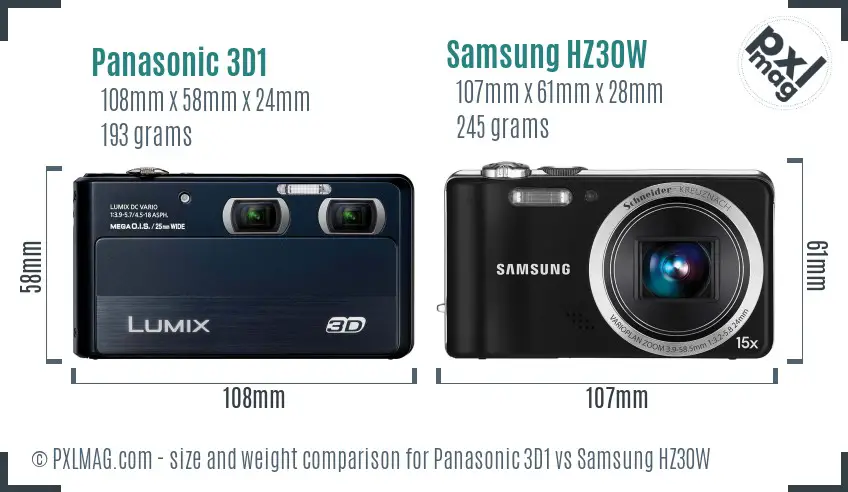 Panasonic 3D1 vs Samsung HZ30W size comparison