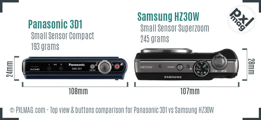 Panasonic 3D1 vs Samsung HZ30W top view buttons comparison