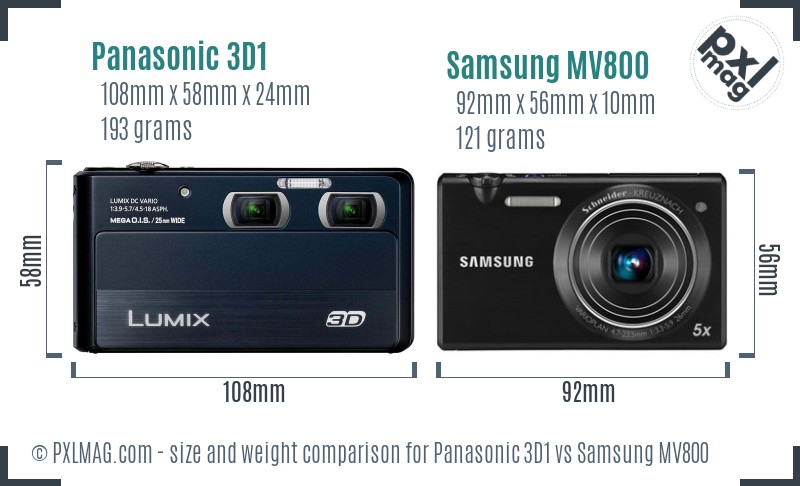 Panasonic 3D1 vs Samsung MV800 size comparison