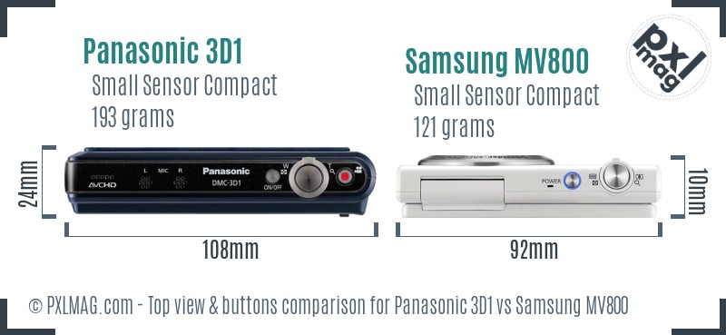 Panasonic 3D1 vs Samsung MV800 top view buttons comparison