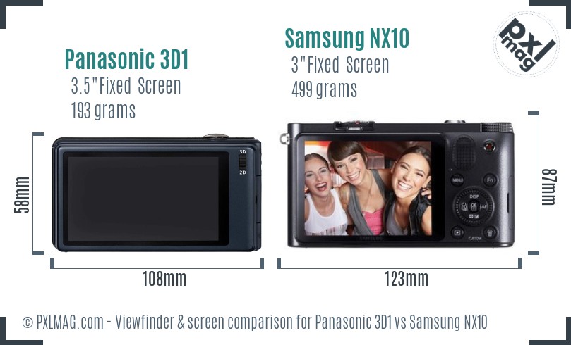 Panasonic 3D1 vs Samsung NX10 Screen and Viewfinder comparison