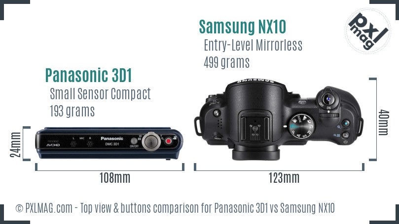 Panasonic 3D1 vs Samsung NX10 top view buttons comparison