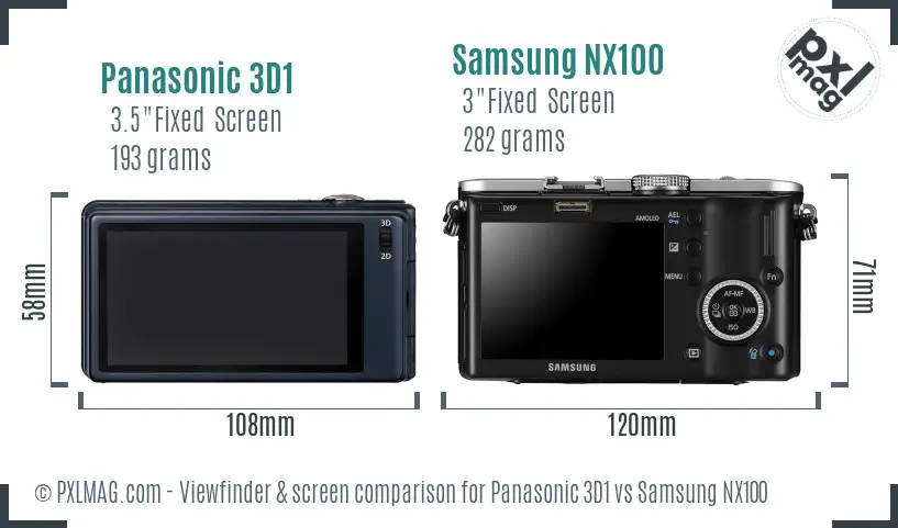 Panasonic 3D1 vs Samsung NX100 Screen and Viewfinder comparison