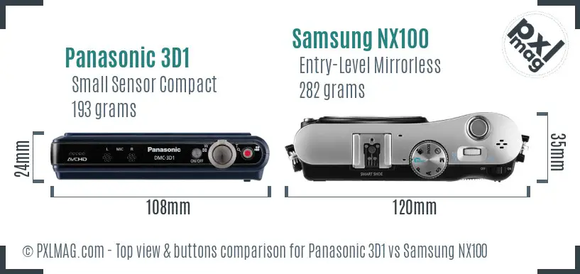 Panasonic 3D1 vs Samsung NX100 top view buttons comparison