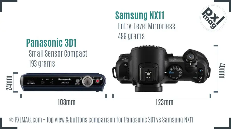 Panasonic 3D1 vs Samsung NX11 top view buttons comparison