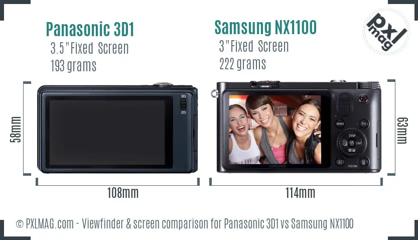 Panasonic 3D1 vs Samsung NX1100 Screen and Viewfinder comparison