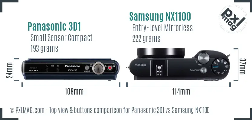 Panasonic 3D1 vs Samsung NX1100 top view buttons comparison