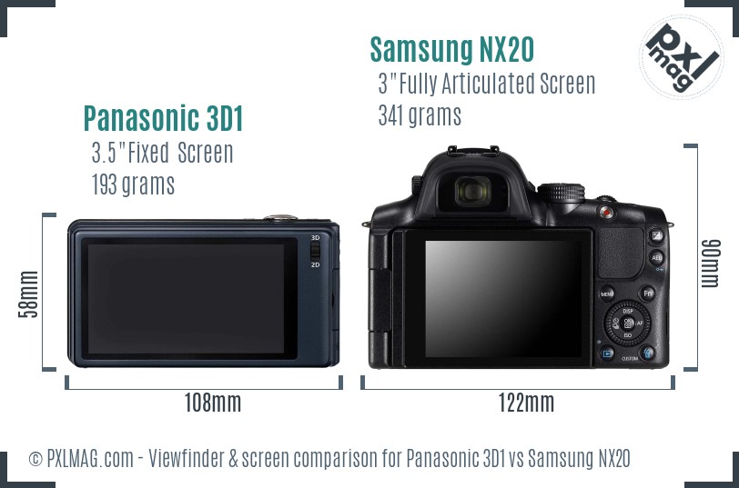 Panasonic 3D1 vs Samsung NX20 Screen and Viewfinder comparison