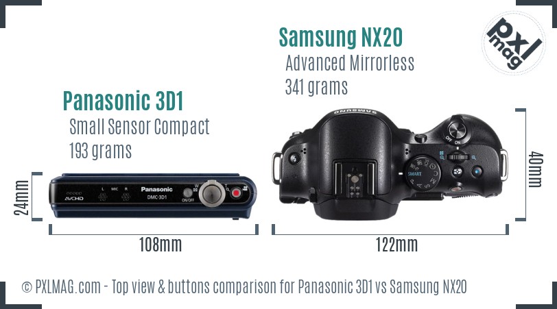 Panasonic 3D1 vs Samsung NX20 top view buttons comparison
