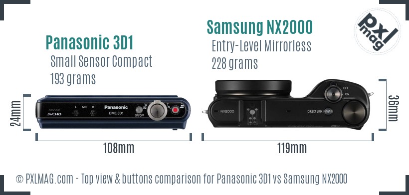 Panasonic 3D1 vs Samsung NX2000 top view buttons comparison