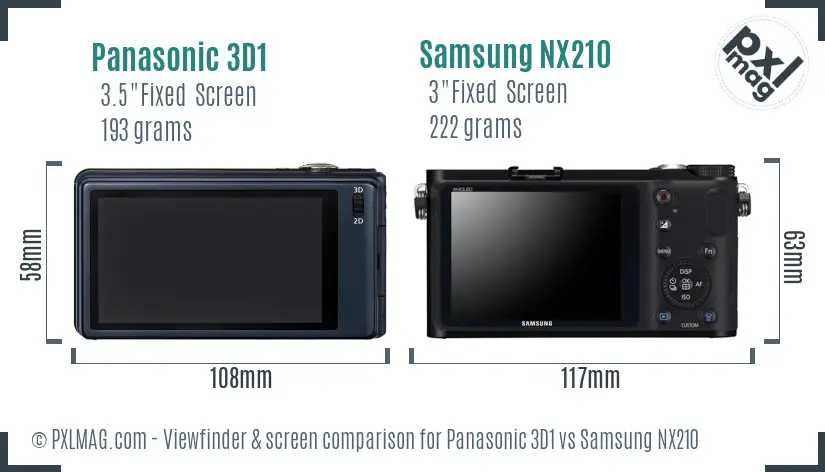 Panasonic 3D1 vs Samsung NX210 Screen and Viewfinder comparison