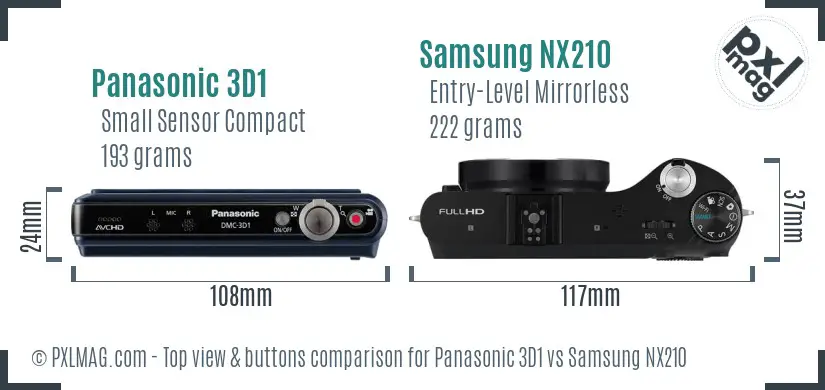 Panasonic 3D1 vs Samsung NX210 top view buttons comparison