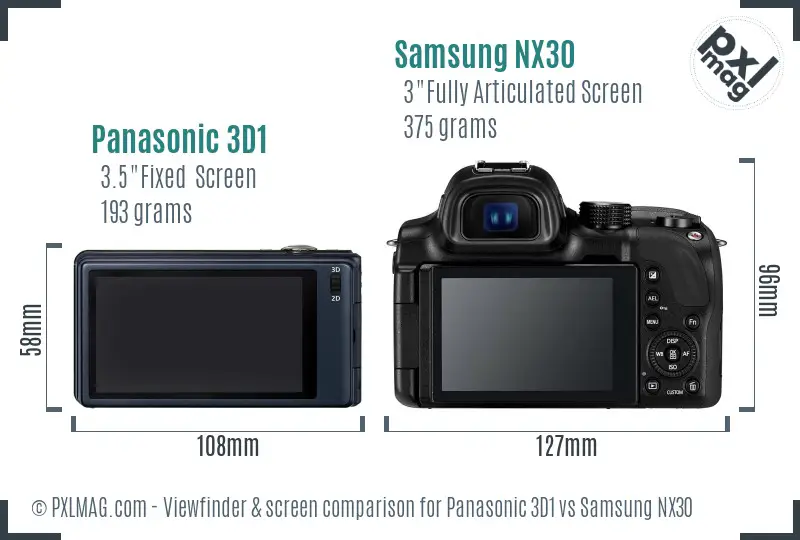 Panasonic 3D1 vs Samsung NX30 Screen and Viewfinder comparison