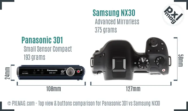 Panasonic 3D1 vs Samsung NX30 top view buttons comparison