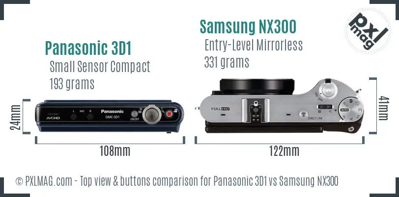 Panasonic 3D1 vs Samsung NX300 top view buttons comparison