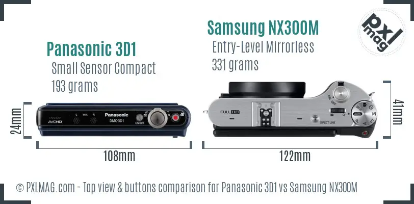 Panasonic 3D1 vs Samsung NX300M top view buttons comparison