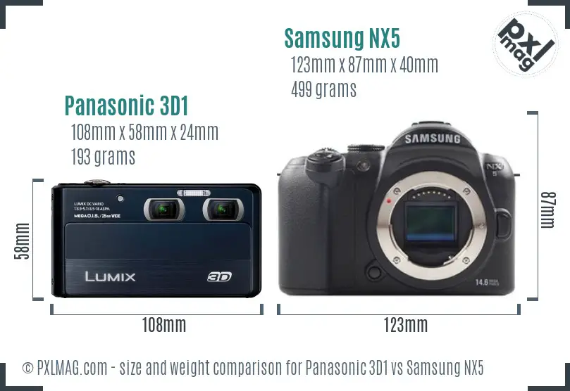 Panasonic 3D1 vs Samsung NX5 size comparison