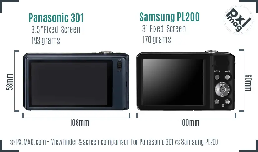Panasonic 3D1 vs Samsung PL200 Screen and Viewfinder comparison