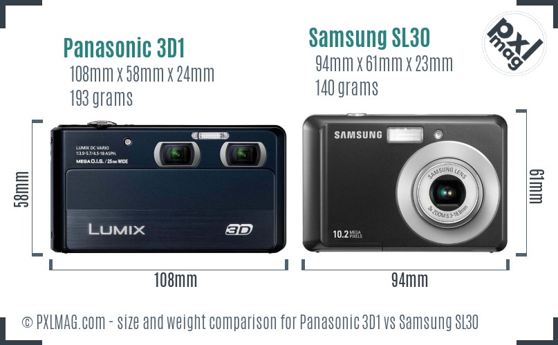 Panasonic 3D1 vs Samsung SL30 size comparison