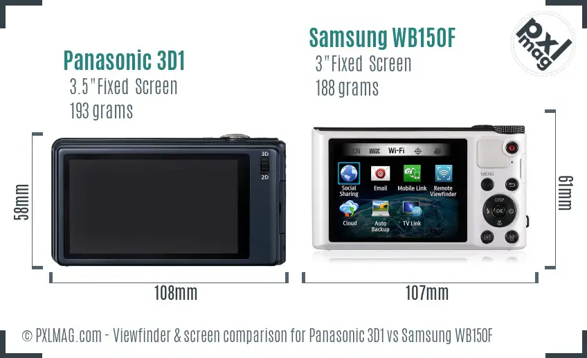 Panasonic 3D1 vs Samsung WB150F Screen and Viewfinder comparison Panasonic 3D1 vs Samsung WB150F Screen and Viewfinder comparison