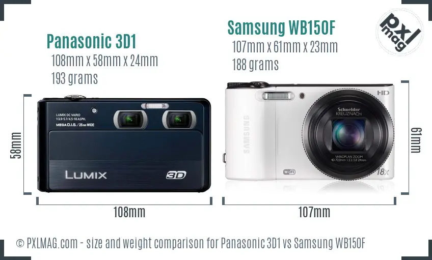 Panasonic 3D1 vs Samsung WB150F size comparison Panasonic 3D1 vs Samsung WB150F size comparison