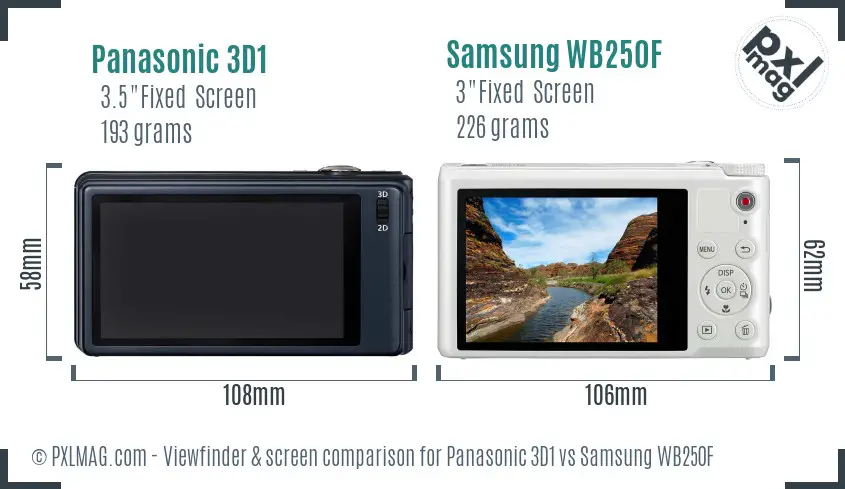 Panasonic 3D1 vs Samsung WB250F Screen and Viewfinder comparison