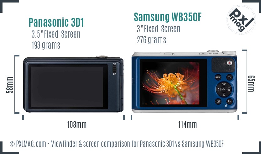 Panasonic 3D1 vs Samsung WB350F Screen and Viewfinder comparison