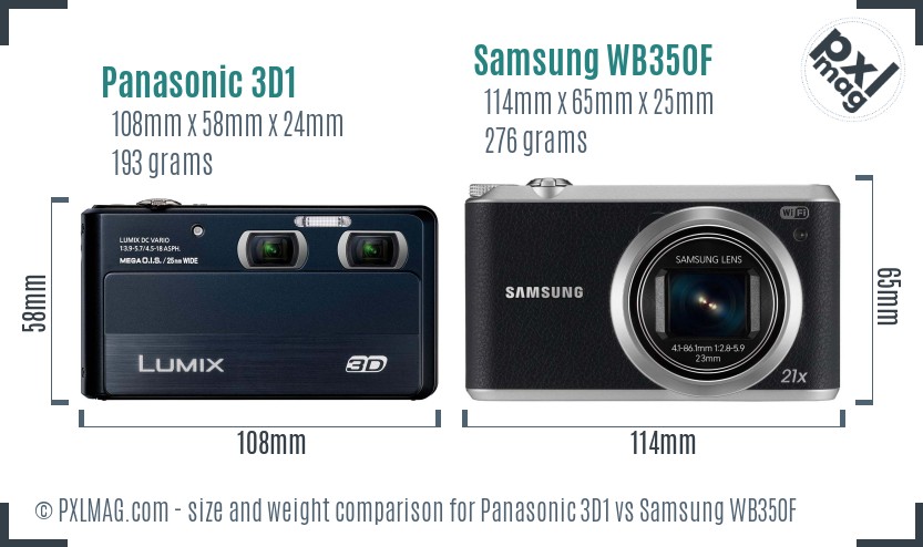 Panasonic 3D1 vs Samsung WB350F size comparison