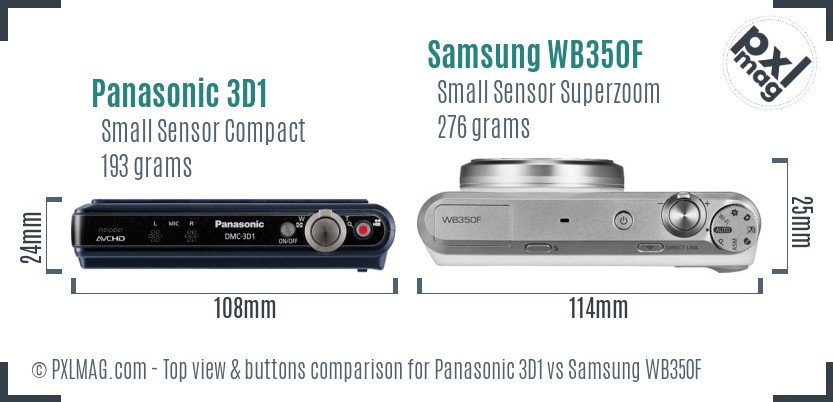 Panasonic 3D1 vs Samsung WB350F top view buttons comparison