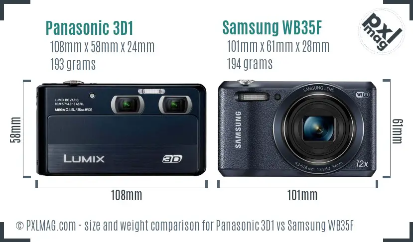 Panasonic 3D1 vs Samsung WB35F size comparison