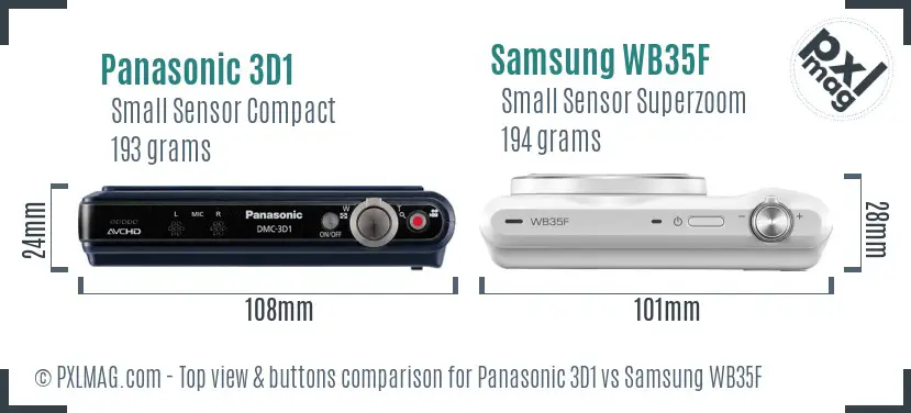 Panasonic 3D1 vs Samsung WB35F top view buttons comparison