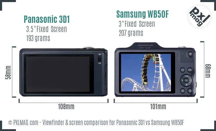 Panasonic 3D1 vs Samsung WB50F Screen and Viewfinder comparison