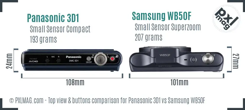 Panasonic 3D1 vs Samsung WB50F top view buttons comparison