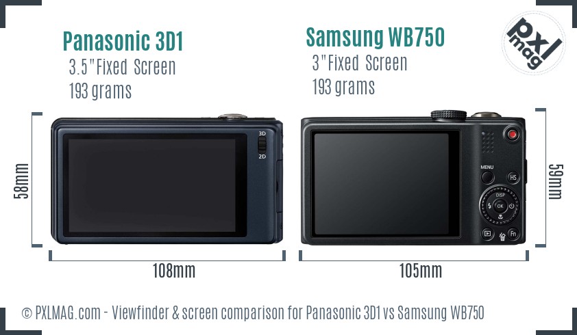 Panasonic 3D1 vs Samsung WB750 Screen and Viewfinder comparison