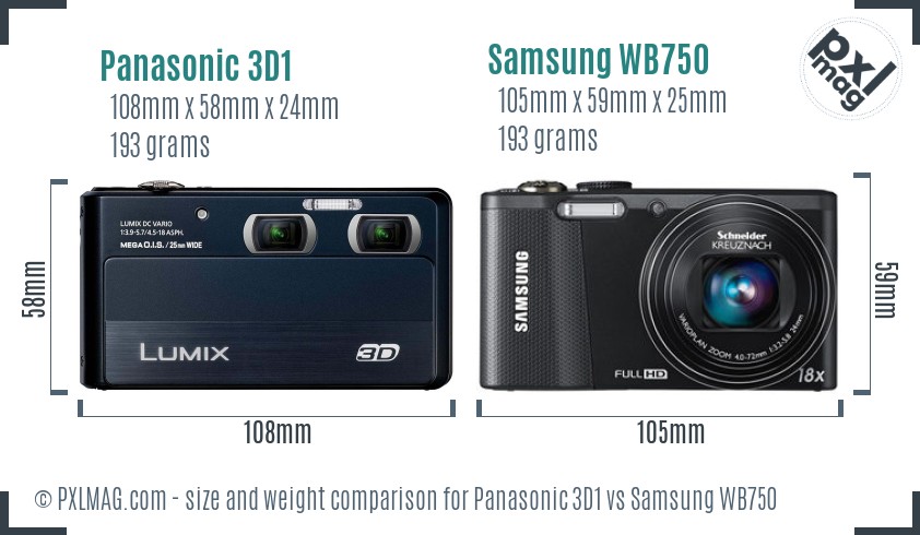 Panasonic 3D1 vs Samsung WB750 size comparison