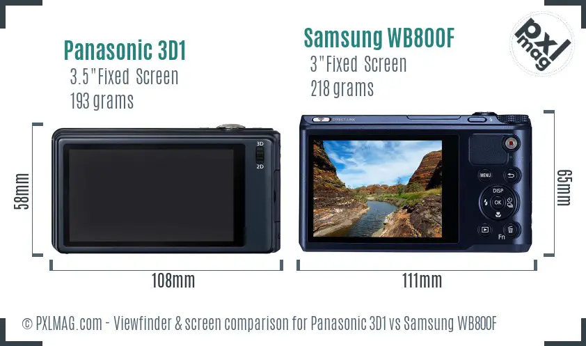 Panasonic 3D1 vs Samsung WB800F Screen and Viewfinder comparison