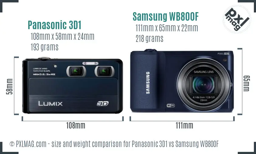 Panasonic 3D1 vs Samsung WB800F size comparison