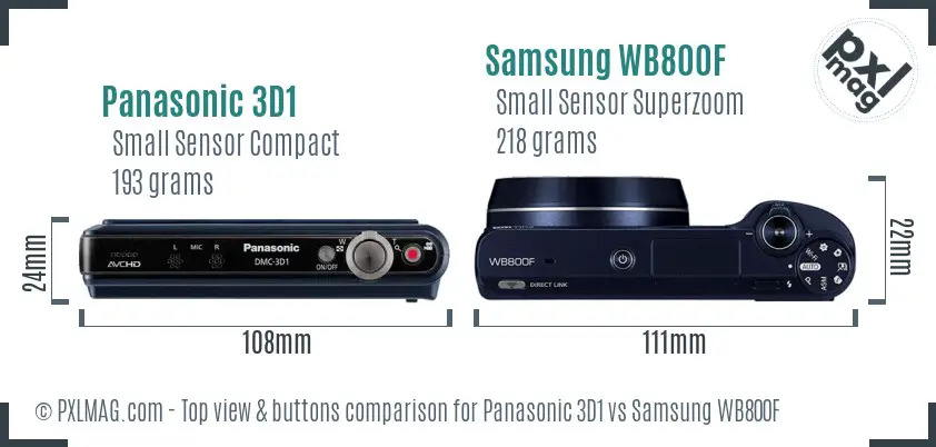 Panasonic 3D1 vs Samsung WB800F top view buttons comparison