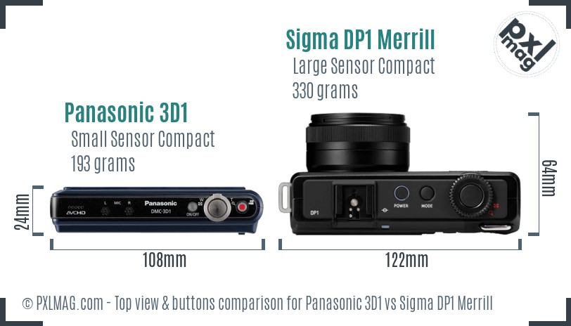 Panasonic 3D1 vs Sigma DP1 Merrill top view buttons comparison