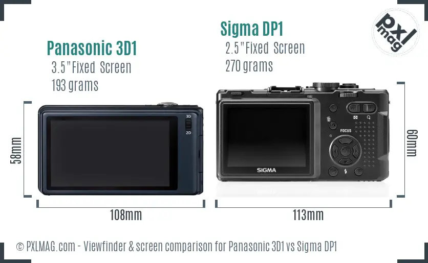 Panasonic 3D1 vs Sigma DP1 Screen and Viewfinder comparison Panasonic 3D1 vs Sigma DP1 Screen and Viewfinder comparison