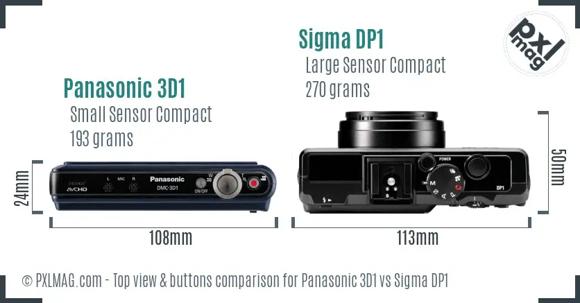 Panasonic 3D1 vs Sigma DP1 top view buttons comparison Panasonic 3D1 vs Sigma DP1 top view buttons comparison