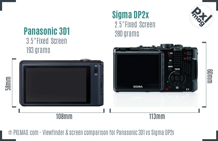 Panasonic 3D1 vs Sigma DP2x Screen and Viewfinder comparison