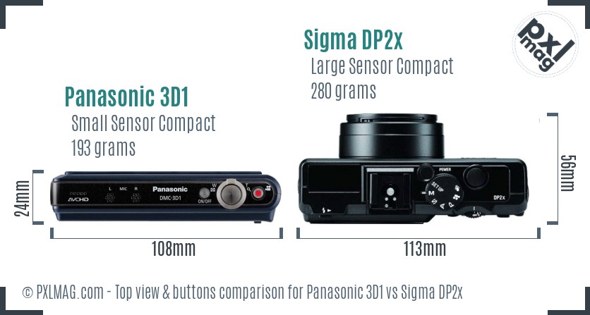 Panasonic 3D1 vs Sigma DP2x top view buttons comparison