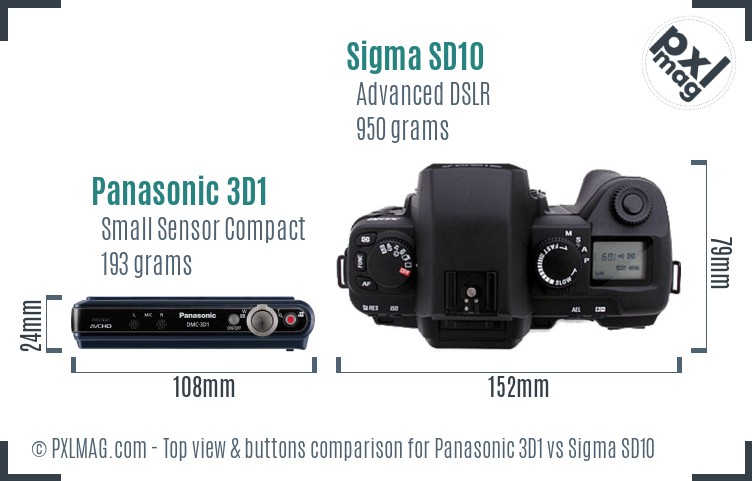 Panasonic 3D1 vs Sigma SD10 top view buttons comparison