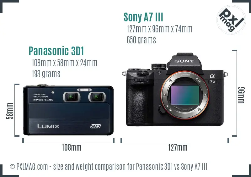 Panasonic 3D1 vs Sony A7 III size comparison