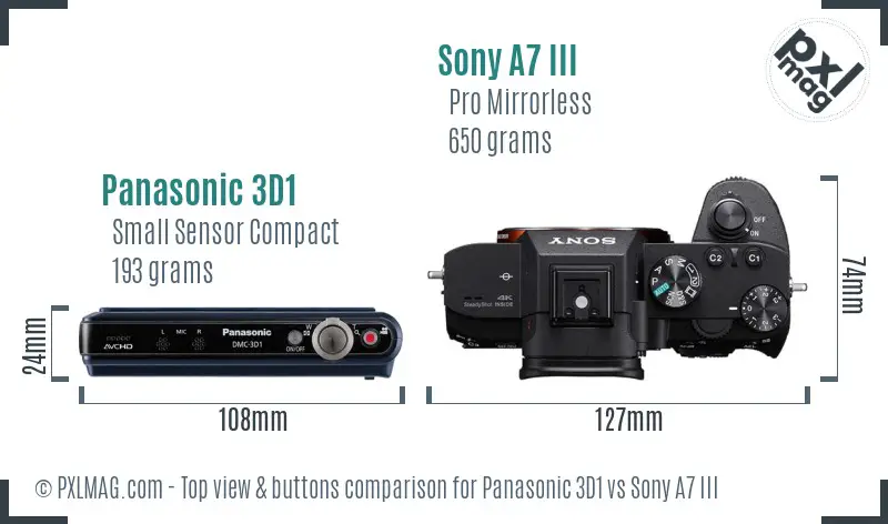 Panasonic 3D1 vs Sony A7 III top view buttons comparison