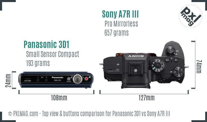 Panasonic 3D1 vs Sony A7R III top view buttons comparison